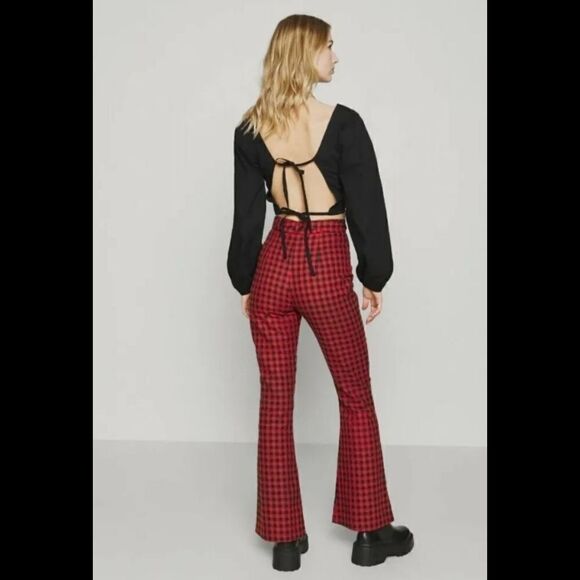 URBAN OUTFITTERS Milk It Size 16 Red Black Gingham Flares Trousers W/Buckle Belt - Picture 3 of 12